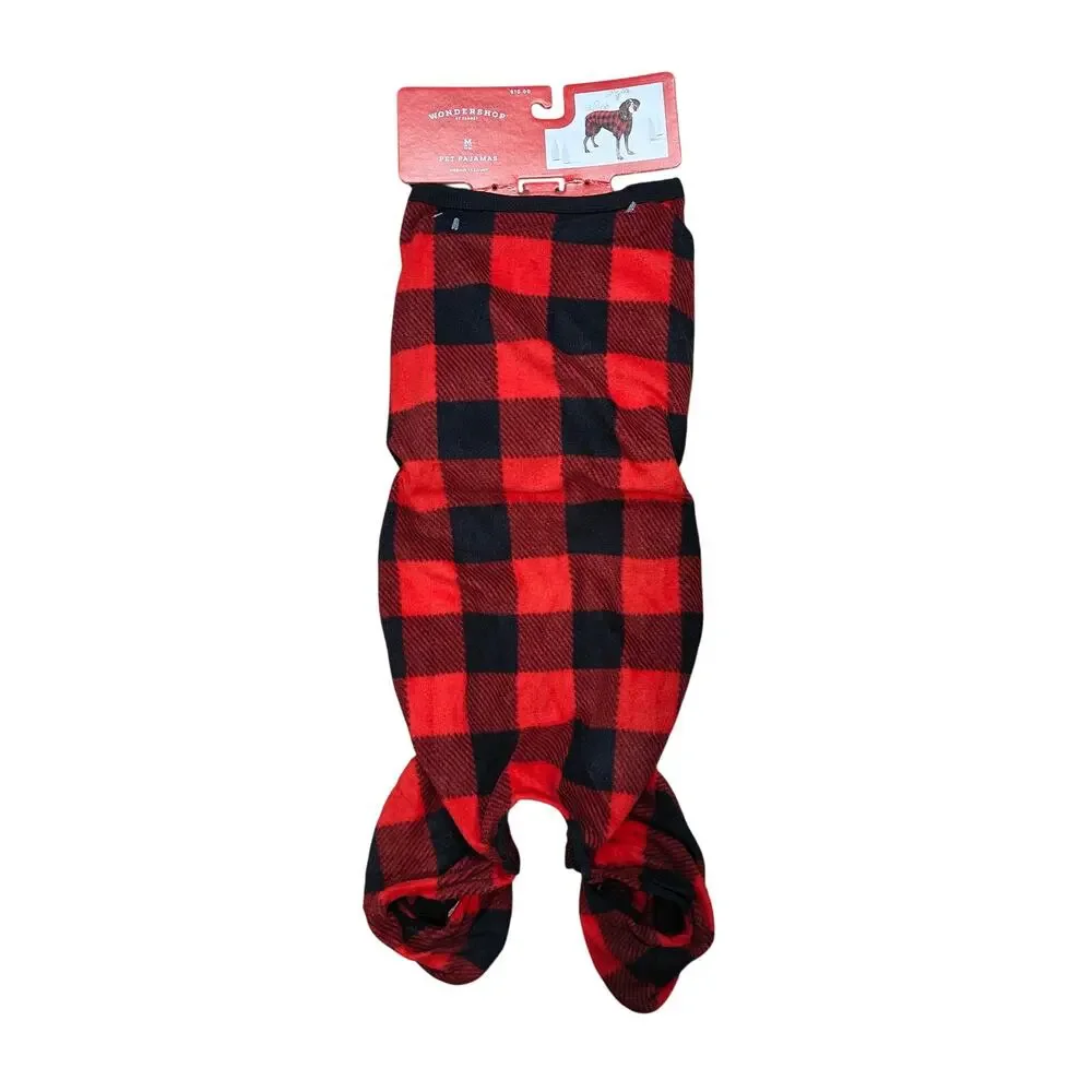 Holiday Buffalo Check Plaid Fleece Matching Family Dog Pajama with Sleeves M